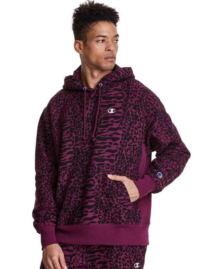 Champion Reverse Weave All Over Print Hoodie Heren - DonkerPaars - Belgie 6197ZFXKD